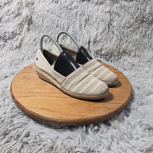 Grasshoppers Canvas Slip On Wedges Striped Casual Sneaker Womens7 Comfort Shoes